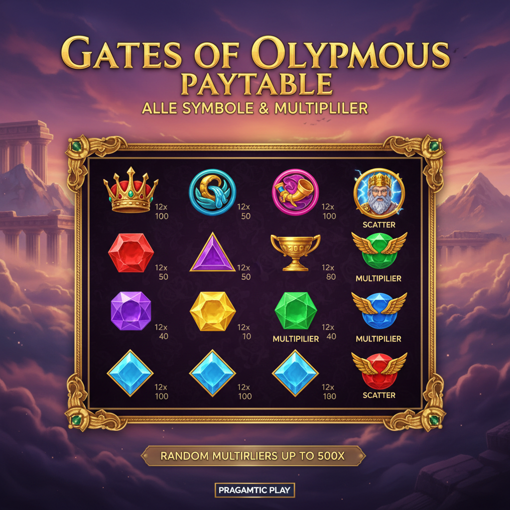 Gates of Olympus Auszahlungstabelle — alle Symbole und Multiplikatoren