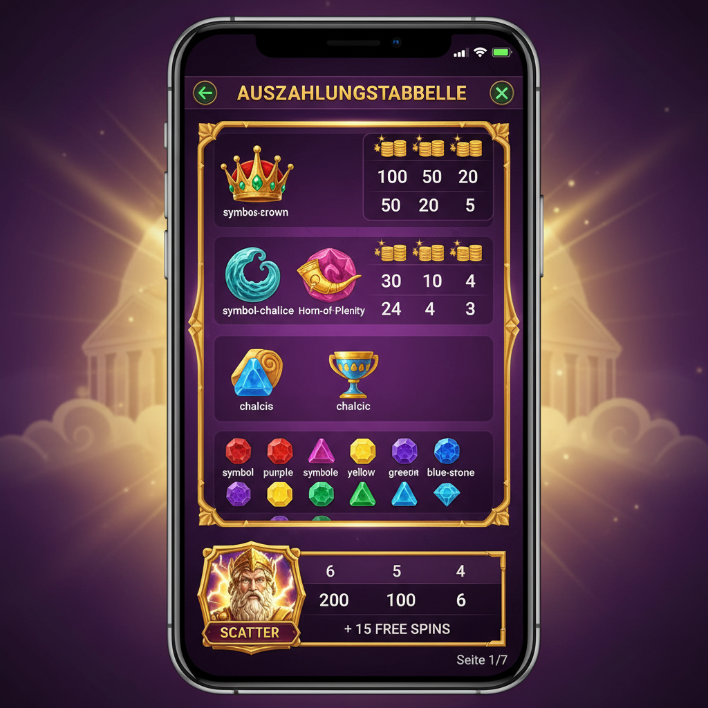 Gates of Olympus — Auszahlungstabelle auf dem Mobilgerät
